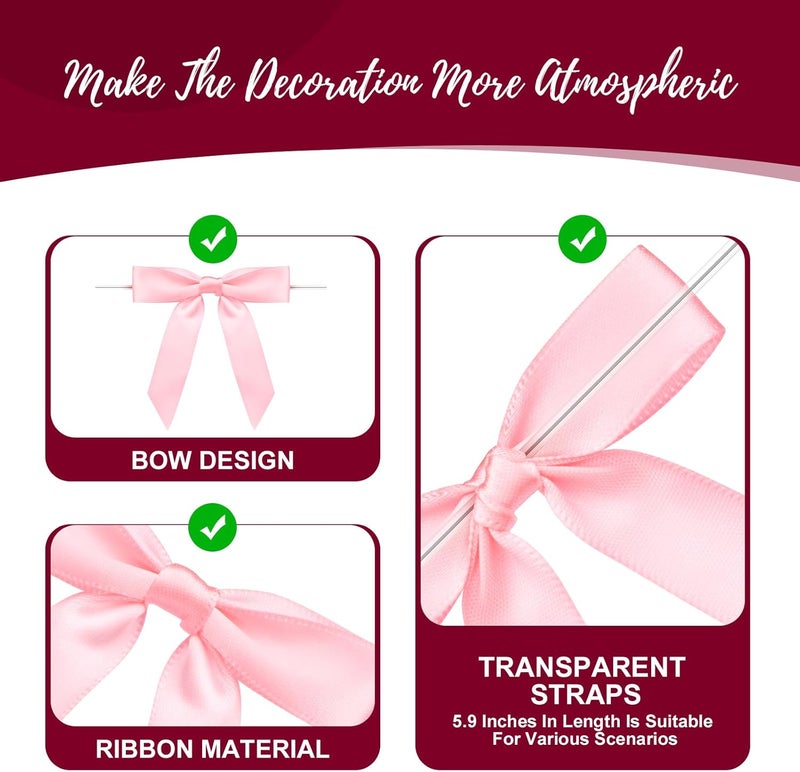 Sokfone Satin Ribbon Haze Pink Bow Decor 2.5" Premade Haze Pink Twist Tie Bows for Gift Wrapping Bow for Treat Bags Party Favors Wedding Decorations - 50 Counts - Image 4